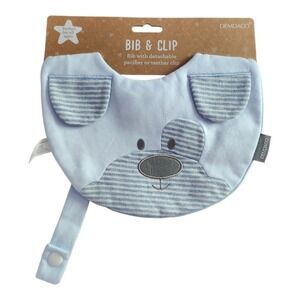 NWT Demdaco Puppy Bib Blue Soft Detachable Pacifier Or Teether Clip Baby Toddler